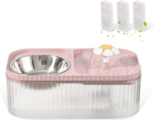 Load image into Gallery viewer, Epzia Cat Water Fountain and Food Bowl, 3L/101oz Ultra Quiet Pet Water Dispenser with Smart Pump and 3 Replacement Filters, Automatic Flower Fountain & Stainless Steel Bowl for Dog & Cat (Pink)