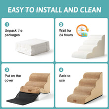 Load image into Gallery viewer, High Density Foam Dog Stairs Step Ramp for Dogs Cats 3 Tiers Pet Stairs Step Ramp for Beds Furniture Durable Non-Slip Dog Ramp for Bed with Waterproof Fabric Cover Light Brown(Three Steps)
