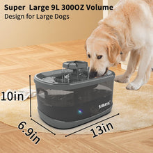 Load image into Gallery viewer, SIBAYS 9L 300OZ 2.4GAL Dog Water Fountain for Large Dogs,3 Sprouts Pet Water Fountain for Dogs,Multi Pets,3 in 1 Light,Automaticlly Super Quiet,4 Layer