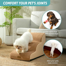 Load image into Gallery viewer, High Density Foam Dog Stairs Step Ramp for Dogs Cats 3 Tiers Pet Stairs Step Ramp for Beds Furniture Durable Non-Slip Dog Ramp for Bed with Waterproof Fabric Cover Light Brown(Three Steps)