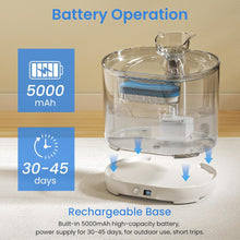 Load image into Gallery viewer, Cat Water Fountain Bowl, Battery Operated Cat Fountain 2.2L/77oz, Wireless Pet Water Dispenser with 3 Supply Modes, Drinking Fountains for Cat and Dog 4 Layer Filtration, Silent Pump & Cordless Tray