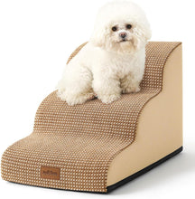 Load image into Gallery viewer, High Density Foam Dog Stairs Step Ramp for Dogs Cats 3 Tiers Pet Stairs Step Ramp for Beds Furniture Durable Non-Slip Dog Ramp for Bed with Waterproof Fabric Cover Light Brown(Three Steps)
