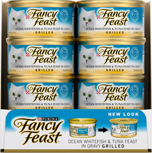 Load image into Gallery viewer, FANCY FEAST Adult Grilled Ocean Whitefish and Tuna in Gravy Wet Cat Food 24x85g