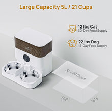 Load image into Gallery viewer, iPettie Automatic WiFi Pet Feeder for 2 Pets, 5L/21 Cup Capacity, 1-10 Meals Per Day, Adjustable Bowl Height, Smart Dog Cat Feeder with 2 Stainless Steel Bowls, Voice Recording, 2.4G WiFi App Control
