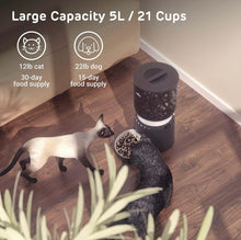 Load image into Gallery viewer, iPettie Hourglass Cat Feeder Automatic with Quickset Remote, 5L/21 Cup Capacity, 1-6 Meals Per Day, 20 sec Voice Recording, Stainless Steel Bowl, Self Feeding Cat Food Dispenser, Auto Cat Feeder
