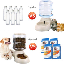Load image into Gallery viewer, 2 Pack Automatic Cat Feeder and Water Dispenser in Set with Pet Food Mat for Small Medium Dog Pets 1 Gallon x 2 (2 Pack Cream)