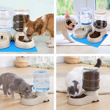 Load image into Gallery viewer, 2 Pack Automatic Cat Feeder and Water Dispenser in Set with Pet Food Mat for Small Medium Dog Pets 1 Gallon x 2 (2 Pack Cream)