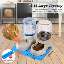 Load image into Gallery viewer, 2 Pack Automatic Cat Feeder and Water Dispenser in Set with Pet Food Mat for Small Medium Dog Pets 1 Gallon x 2 (2 Pack Cream)