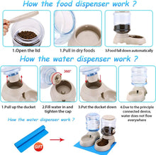 Load image into Gallery viewer, 2 Pack Automatic Cat Feeder and Water Dispenser in Set with Pet Food Mat for Small Medium Dog Pets 1 Gallon x 2 (2 Pack Cream)