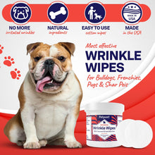 Load image into Gallery viewer, Bulldog Wrinkle Wipes for Dogs - Cleans and Soothes Pug Wrinkles and Folds - 100 Ultra Soft Cotton Pads in Coconut Oil Solution