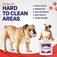 Load image into Gallery viewer, Bulldog Wrinkle Wipes for Dogs - Cleans and Soothes Pug Wrinkles and Folds - 100 Ultra Soft Cotton Pads in Coconut Oil Solution