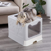 Load image into Gallery viewer, Cat Litter Box Foldable with Lid Top Entry Cat Potty Litter Box