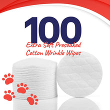 Load image into Gallery viewer, Bulldog Wrinkle Wipes for Dogs - Cleans and Soothes Pug Wrinkles and Folds - 100 Ultra Soft Cotton Pads in Coconut Oil Solution