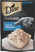 Load image into Gallery viewer, Dine Fine Flakes Tuna And Whitefish Wet Cat Food 35G*12 Pack