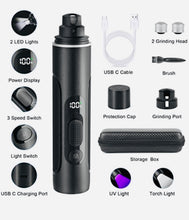 Load image into Gallery viewer, Nail grinder with UV light and flashlight,rechargeable with power display