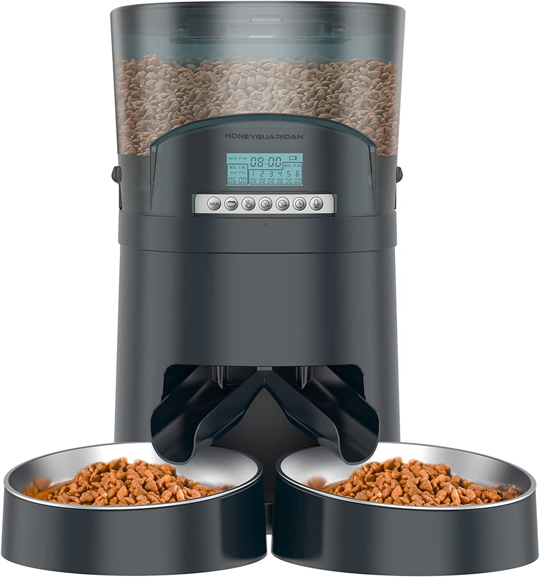 Automatic Cat Feeder, HoneyGuaridan 4.5L Pet Feeder for 2 Cats Dogs 6meal