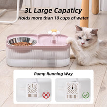 Load image into Gallery viewer, Epzia Cat Water Fountain and Food Bowl, 3L/101oz Ultra Quiet Pet Water Dispenser with Smart Pump and 3 Replacement Filters, Automatic Flower Fountain &amp; Stainless Steel Bowl for Dog &amp; Cat (Pink)
