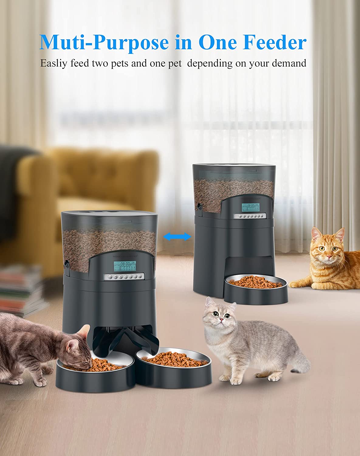 Automatic Cat Feeder HoneyGuaridan 4.5L Pet Feeder for 2 Cats Dogs 6m OZ PETS STORE