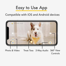 Load image into Gallery viewer, 360° Dog Camera: [New] Rotating 360° View Wide-Angle Pet Camera with Treat Tossing, Color Night Vision, 1080p HD Pan, 2-Way Audio, Barking Alerts

