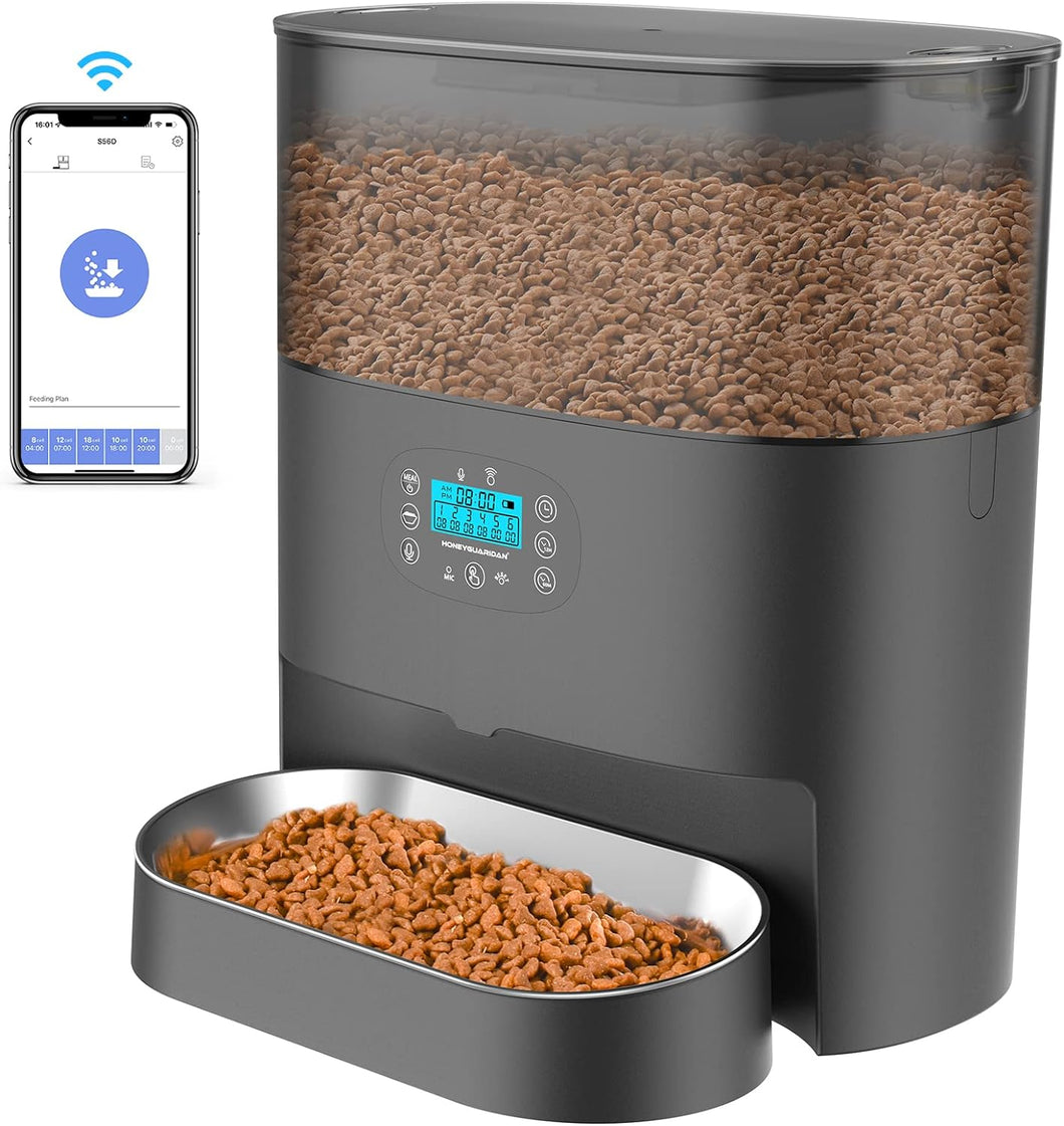 HoneyGuaridan 6L Automatic Cat Feeder, 2.4G WiFi Enabled Smart Feed Automatic Pet Feeder for Cats & Dogs