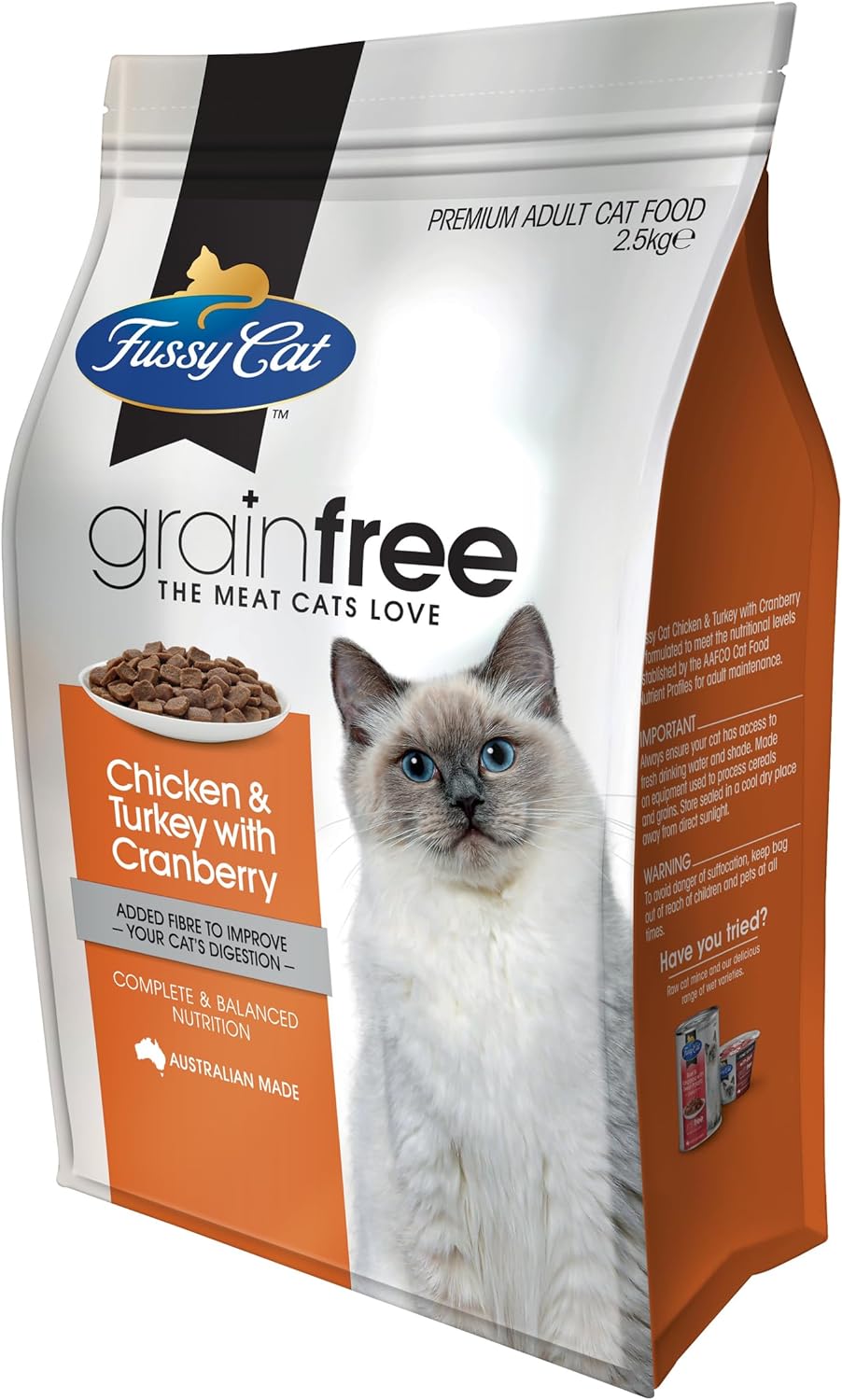 Fussy Cat Grain Free Adult Dry Cat Food Chicken & Turkey & Cranberries 10kg (2.5kg x4)