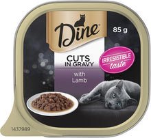 Load image into Gallery viewer, Dine Cuts in Gravy with Lamb Adult Cat Wet Food 85g x 14 Pack
