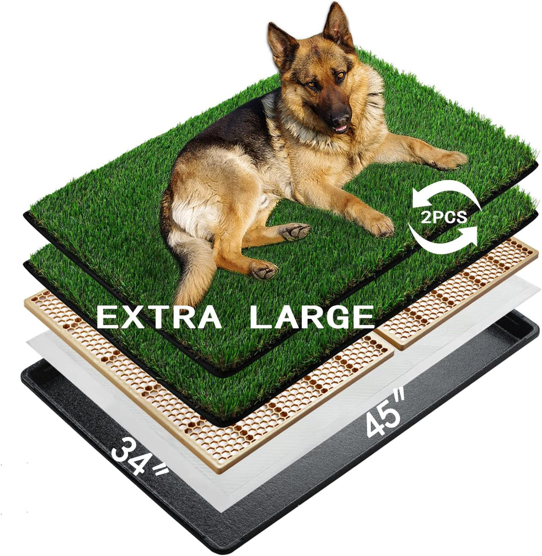 Dog Grass Pee Pads for Dogs with Tray | Extra Large 114×86 cm | 2× Dog Artificial Grass Pads Replacement| Rapid Drainage | 2 Training Pads | Indoor Dog Litter Box
