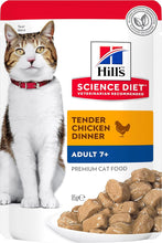 Load image into Gallery viewer, Hill&#39;s Science Diet Adult 7+ Senior Wet Cat Food, Chicken, 85g, 12 Pack, Cat Food Pouches
