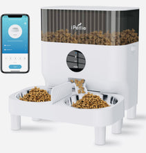 Load image into Gallery viewer, iPettie Automatic WiFi Pet Feeder for 2 Pets, 5L/21 Cup Capacity, 1-10 Meals Per Day, Adjustable Bowl Height, Smart Dog Cat Feeder with 2 Stainless Steel Bowls, Voice Recording, 2.4G WiFi App Control
