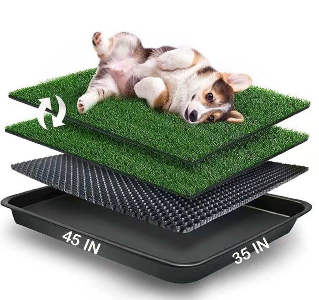 Extra Large Dog Grass Pad with Tray (35’’X45’’), Artificial Grass Mats Washable Pee Pad and Professionally Pet Toilet Potty Tray