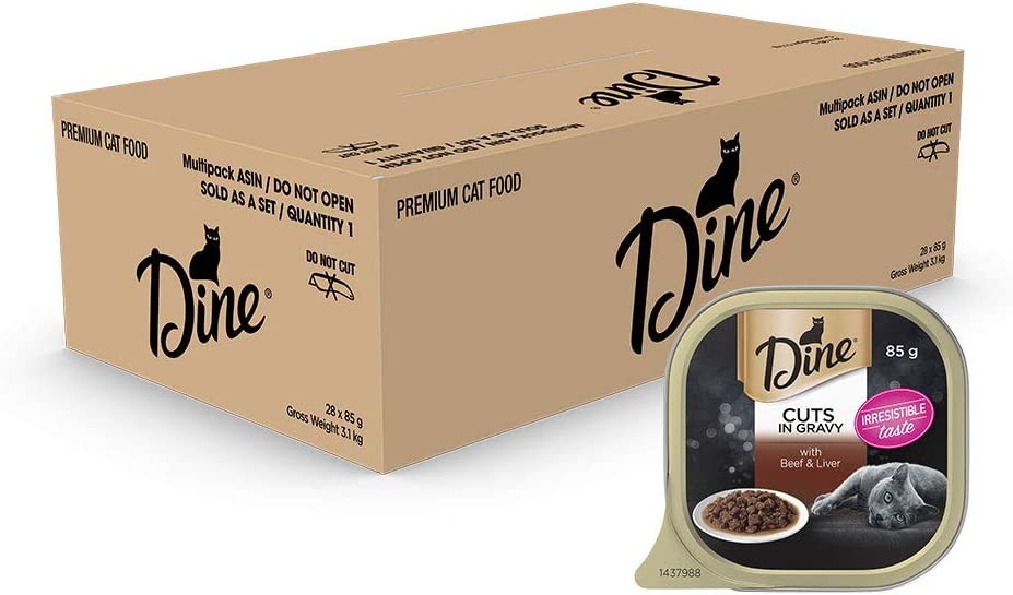 Dine Cuts In Gravy With Beef And Liver Wet Cat Food 85G, 28 Pack