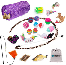 Load image into Gallery viewer, Cat Toys Kitten Toys Assorted, Variety Catnip Toy Set Including 2 Way Tunnel Storage Bag 29 Pieces
