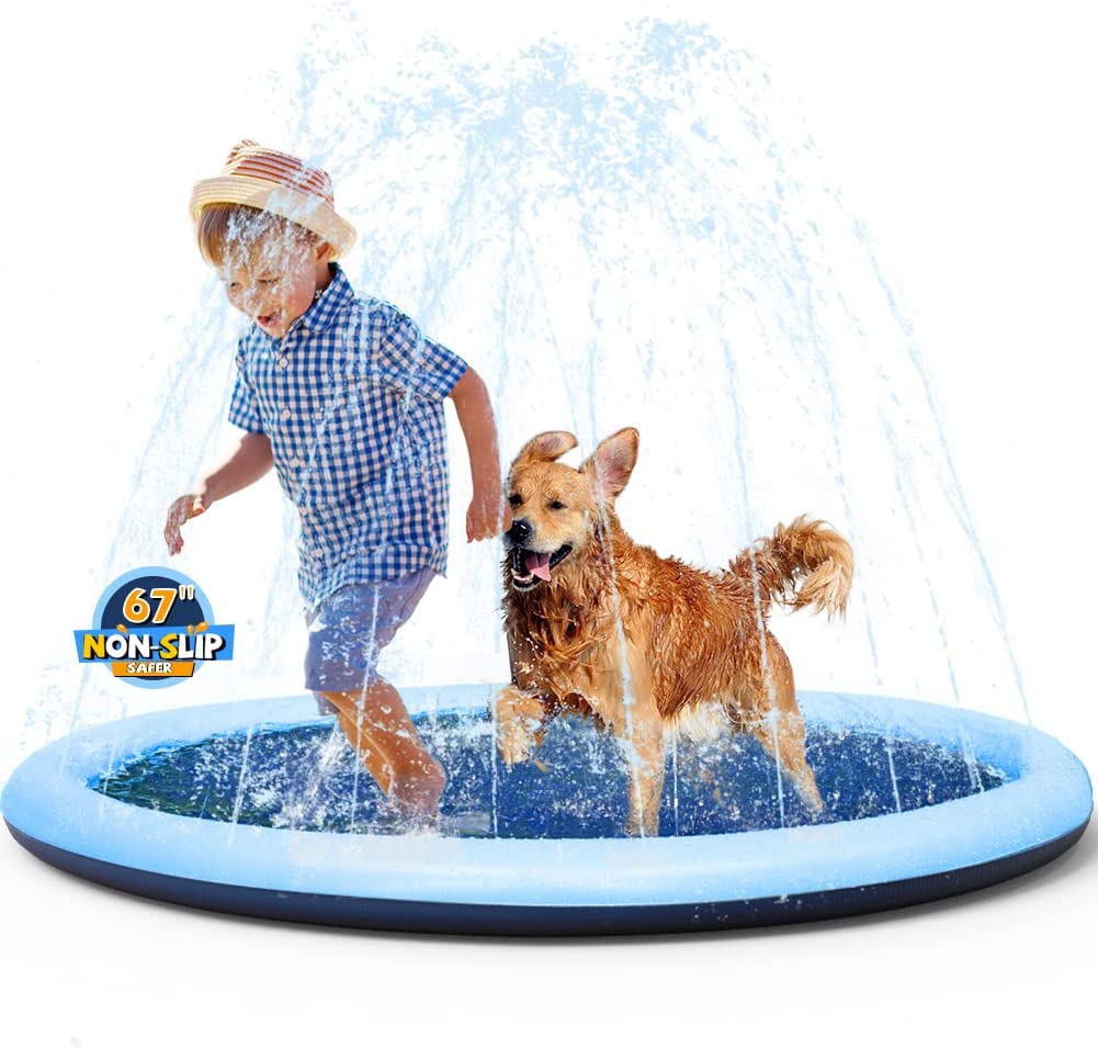 Non-Slip Splash Pad for Kids and Dog, Thicken Sprinkler Pool Summer Outdoor Water Toys - Fun Backyard Fountain Play Mat for Baby Girls Boys Children