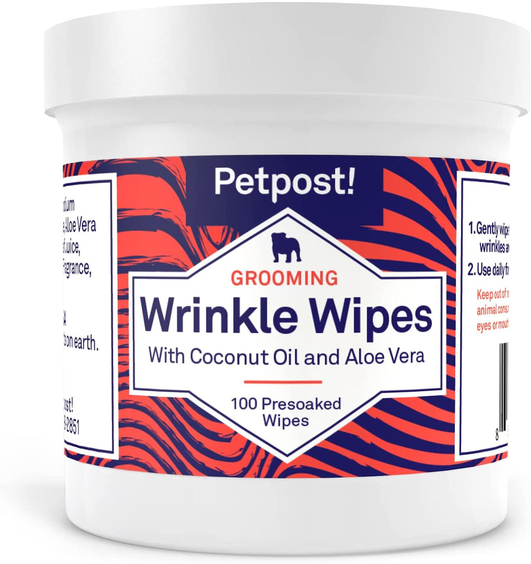 Bulldog Wrinkle Wipes for Dogs - Cleans and Soothes Pug Wrinkles and Folds - 100 Ultra Soft Cotton Pads in Coconut Oil Solution
