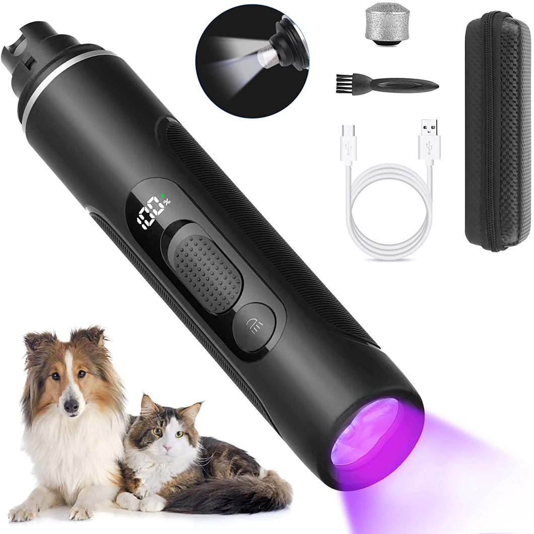 Dog Nail Grinder with UV Light & Flashlight, Upgraded 3 Speeds Pet Nail Grinder