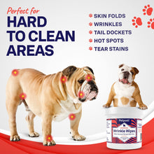 Load image into Gallery viewer, Bulldog Wrinkle Wipes for Dogs - Cleans and Soothes Pug Wrinkles and Folds - 100 Ultra Soft Cotton Pads in Coconut Oil Solution
