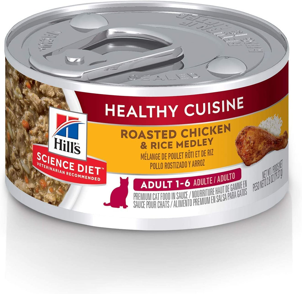 Hill's Science Diet Adult Wet Cat Food, Healthy Cuisine Roasted Chicken and Rice Medley 79g * 24 Pack can