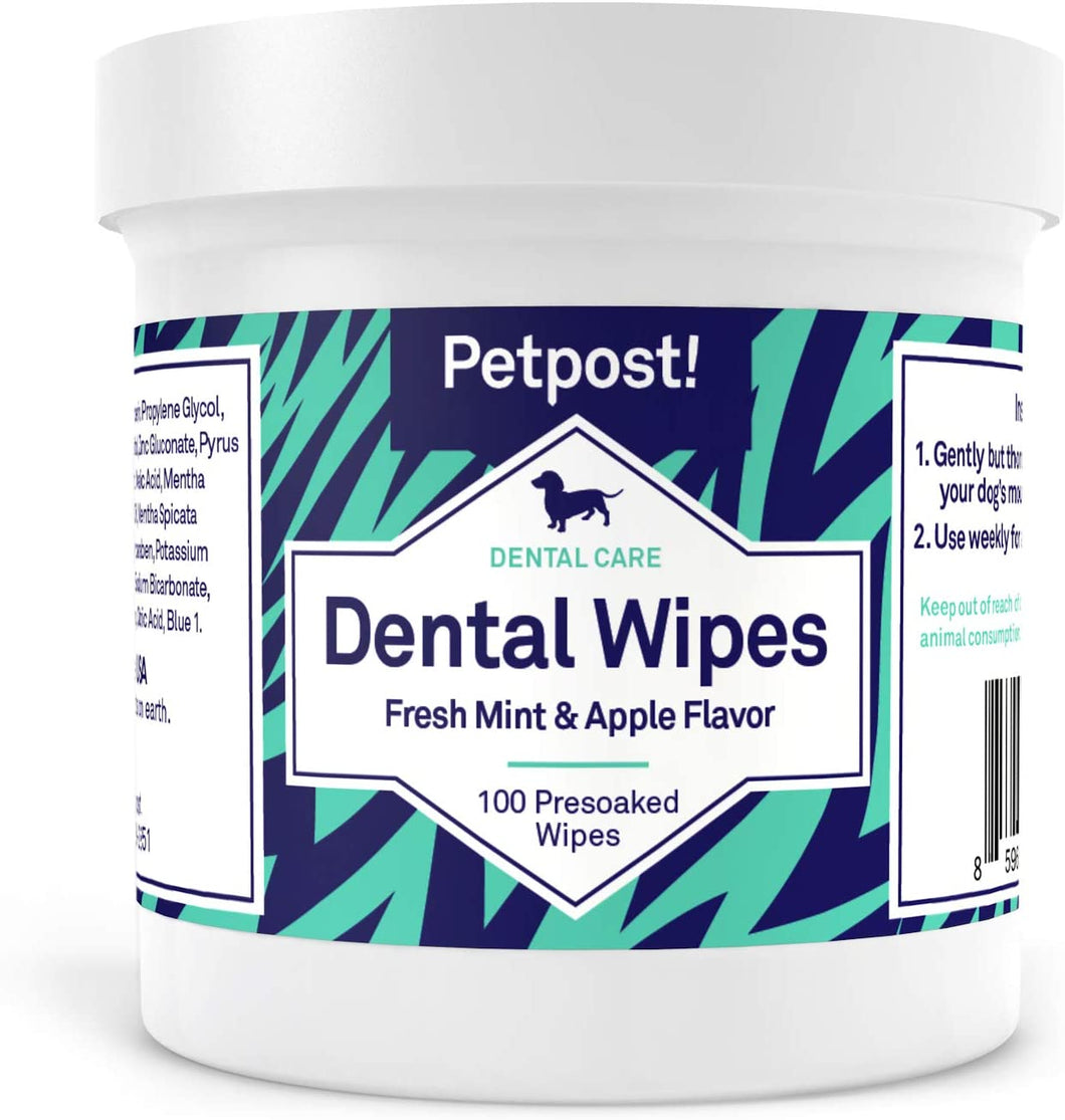 Dental Wipes for Dogs - Bad Breath, Plaque and Tooth Decay Gone - 100 Presoaked Pads