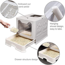 Load image into Gallery viewer, Cat Litter Box Foldable with Lid Top Entry Cat Potty Litter Box
