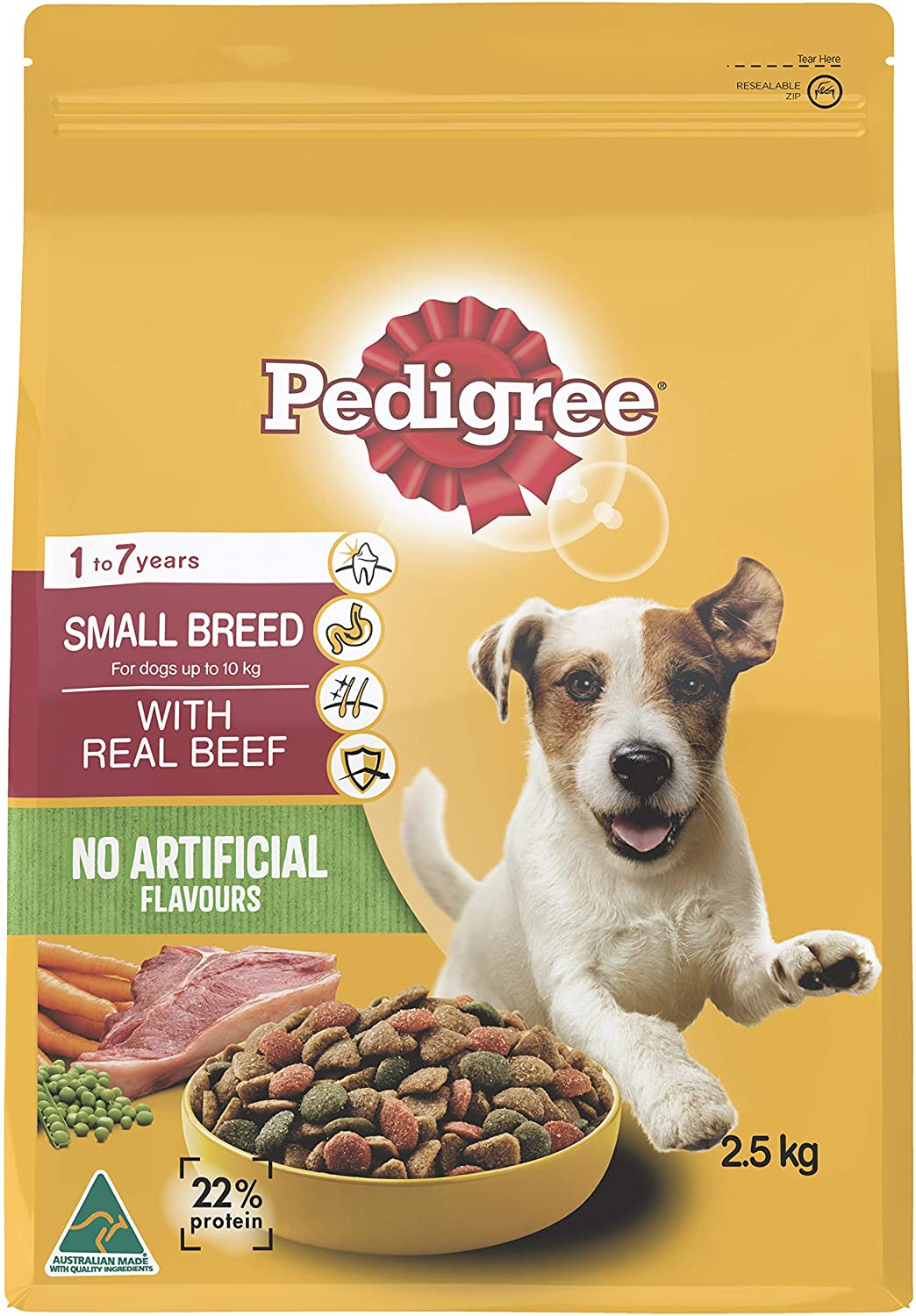Pedigree Small Breed with Real Beef Dry Dog Food 2.5kg * (Bag Of 4)