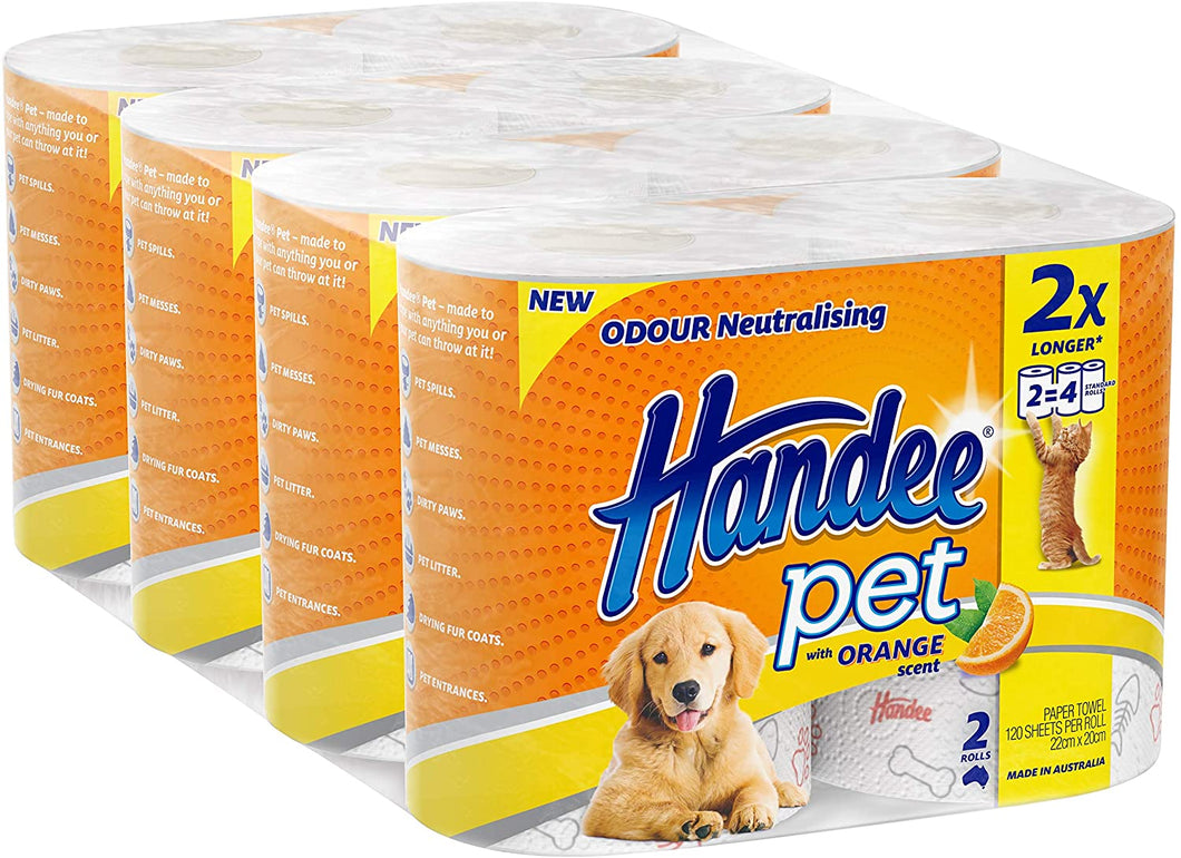 Handee Pet Orange Scent 2 Ply Double Length Pet Towel (8 Rolls of 120 sheets), 8 count