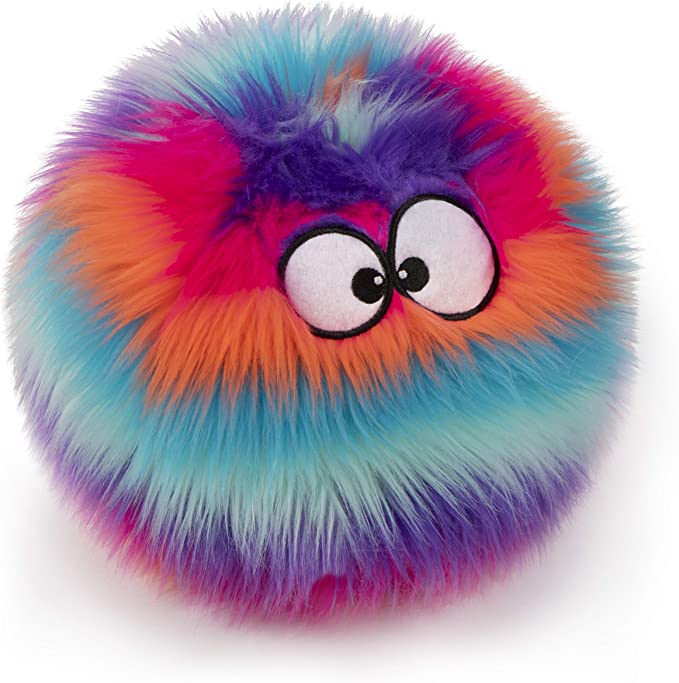 goDog Furballz Squeaky Plush Ball Dog Toy, Chew Guard Technology - Cool Rainbow, Large
