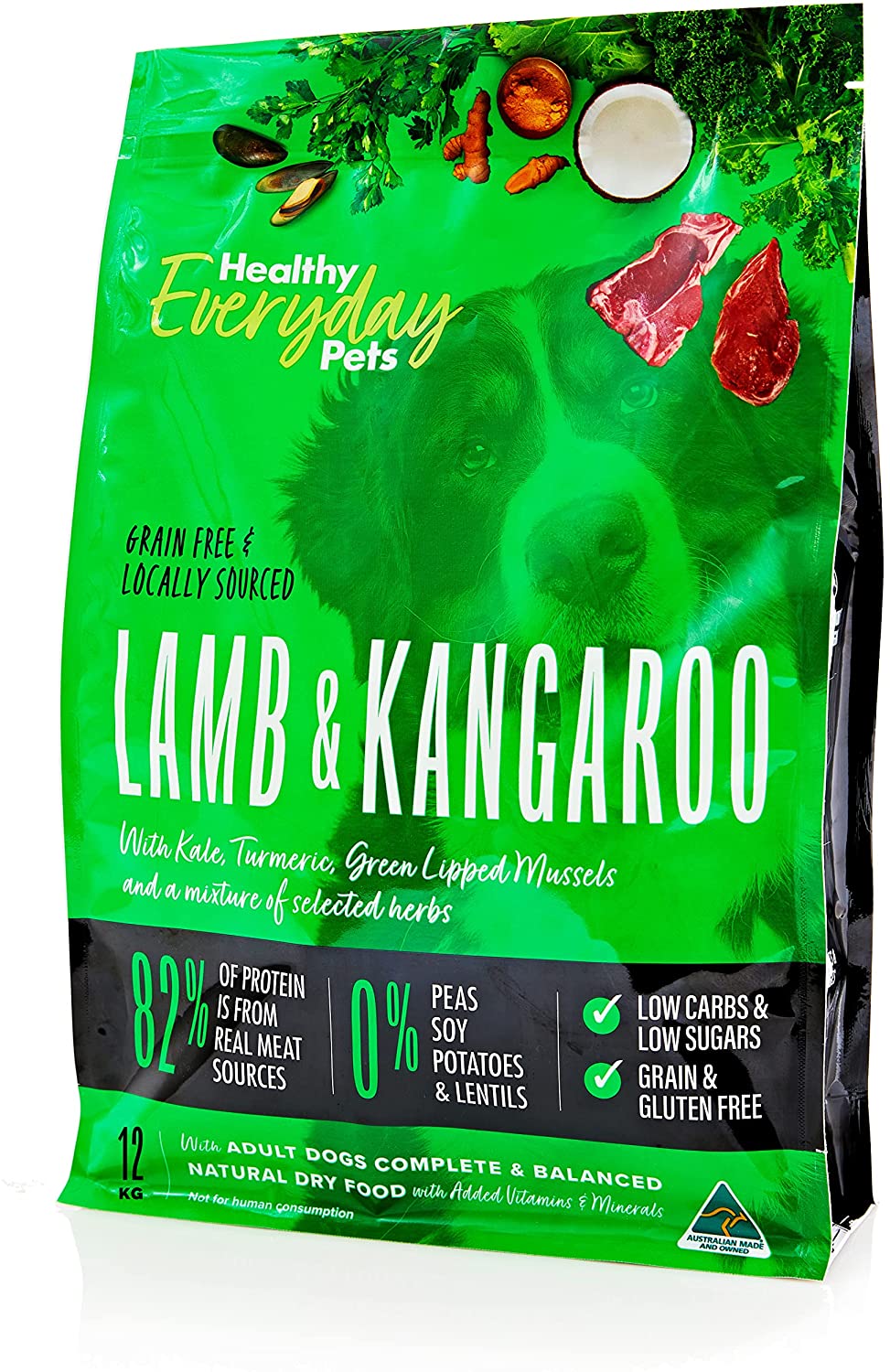 Dry Dog Food Lamb & Kangaroo - Grain Free & Low Carb -  All Breeds/Sizes 12kg