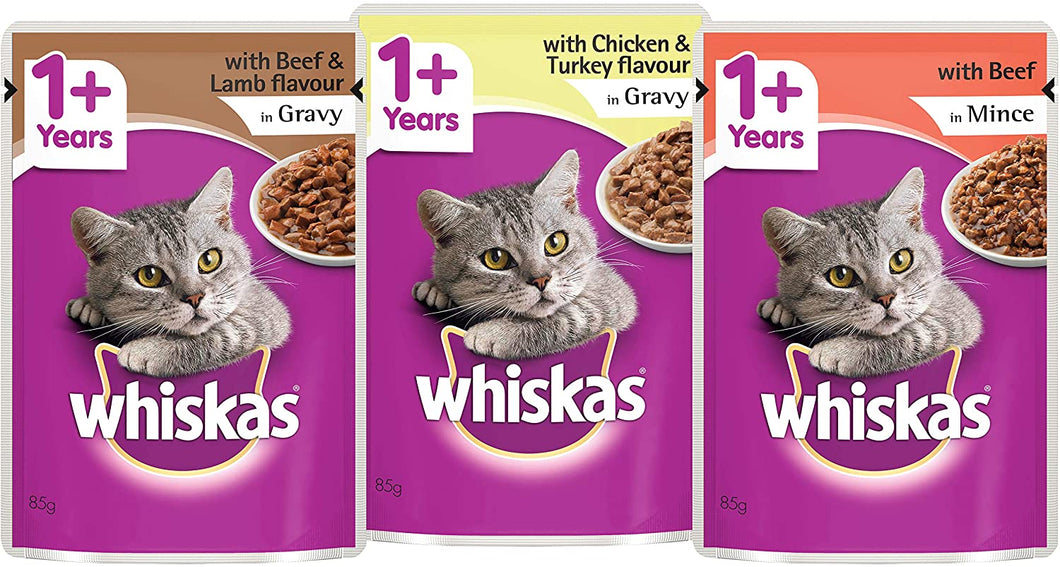 Whiskas Mixed Selection in Gravy Wet Cat Food 85g Pouch, 90 Pack, One Size