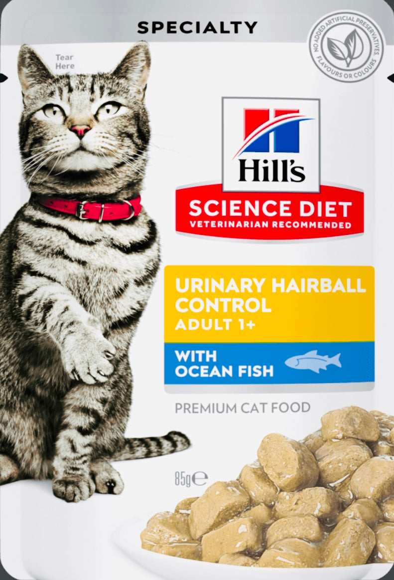 Hills science Urinary Hairball control ocean fish cat food pouches adult 12*85gm