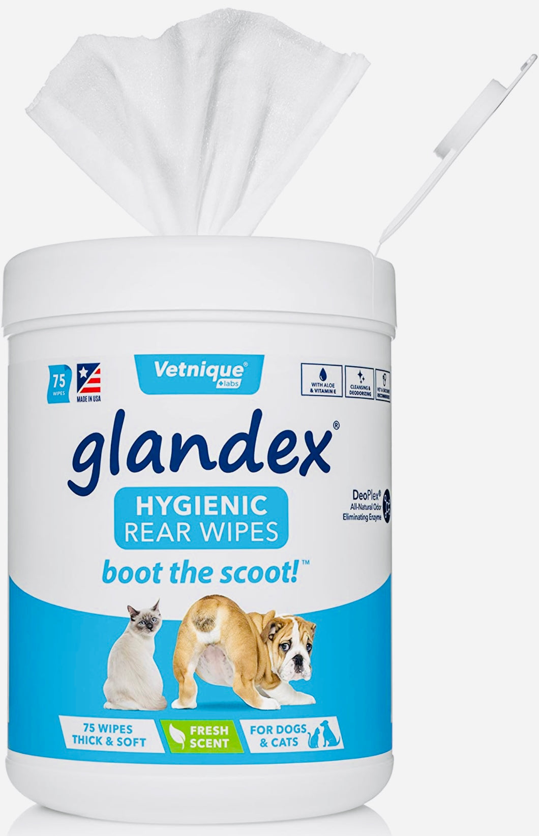 Glandex Dog Cat & Pet wipes cleansing and Deodorising Hygienic wipes 75 CT fresh scent