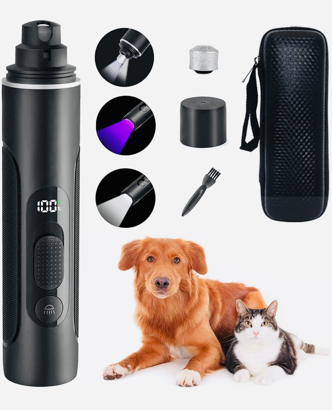 Dog nail Grinder with UV light,rechargeable with power display