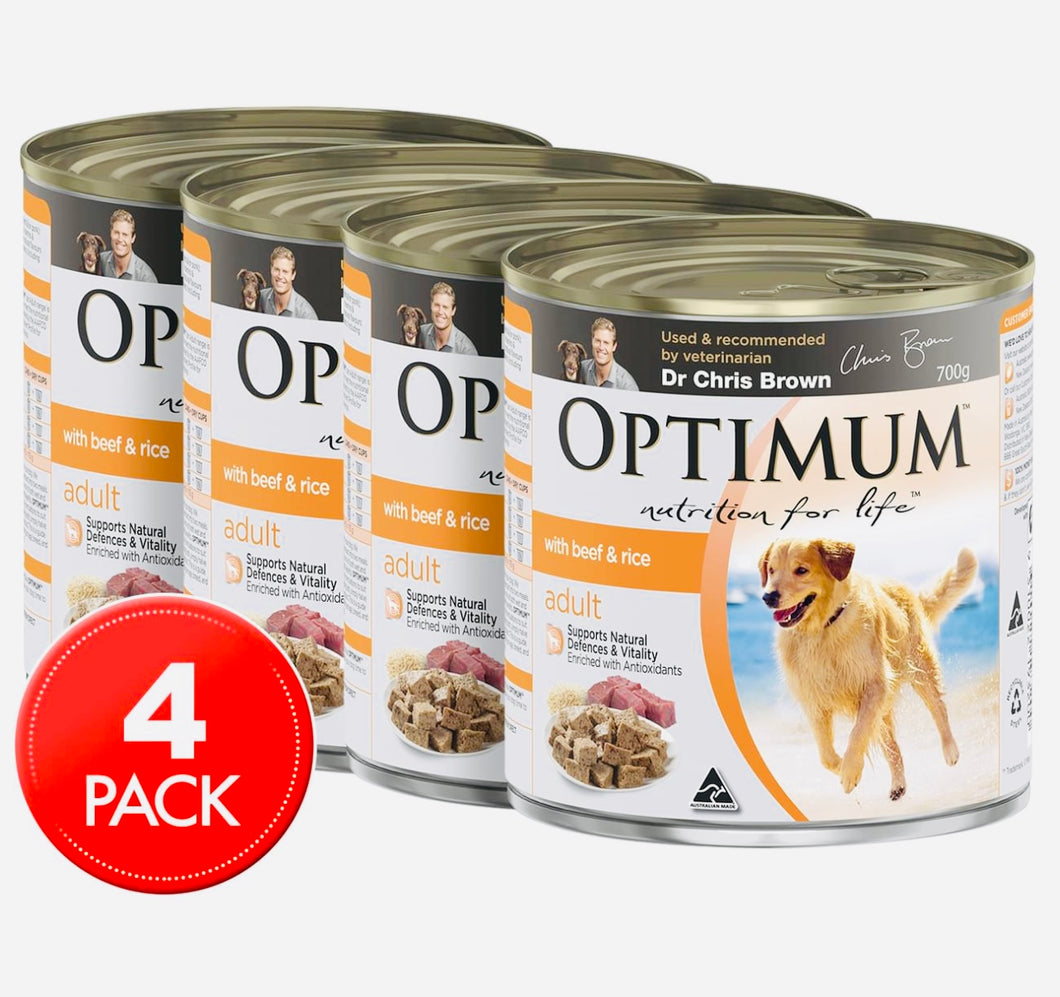 Optimum wet dog food for adult beef and rice 4*700gm