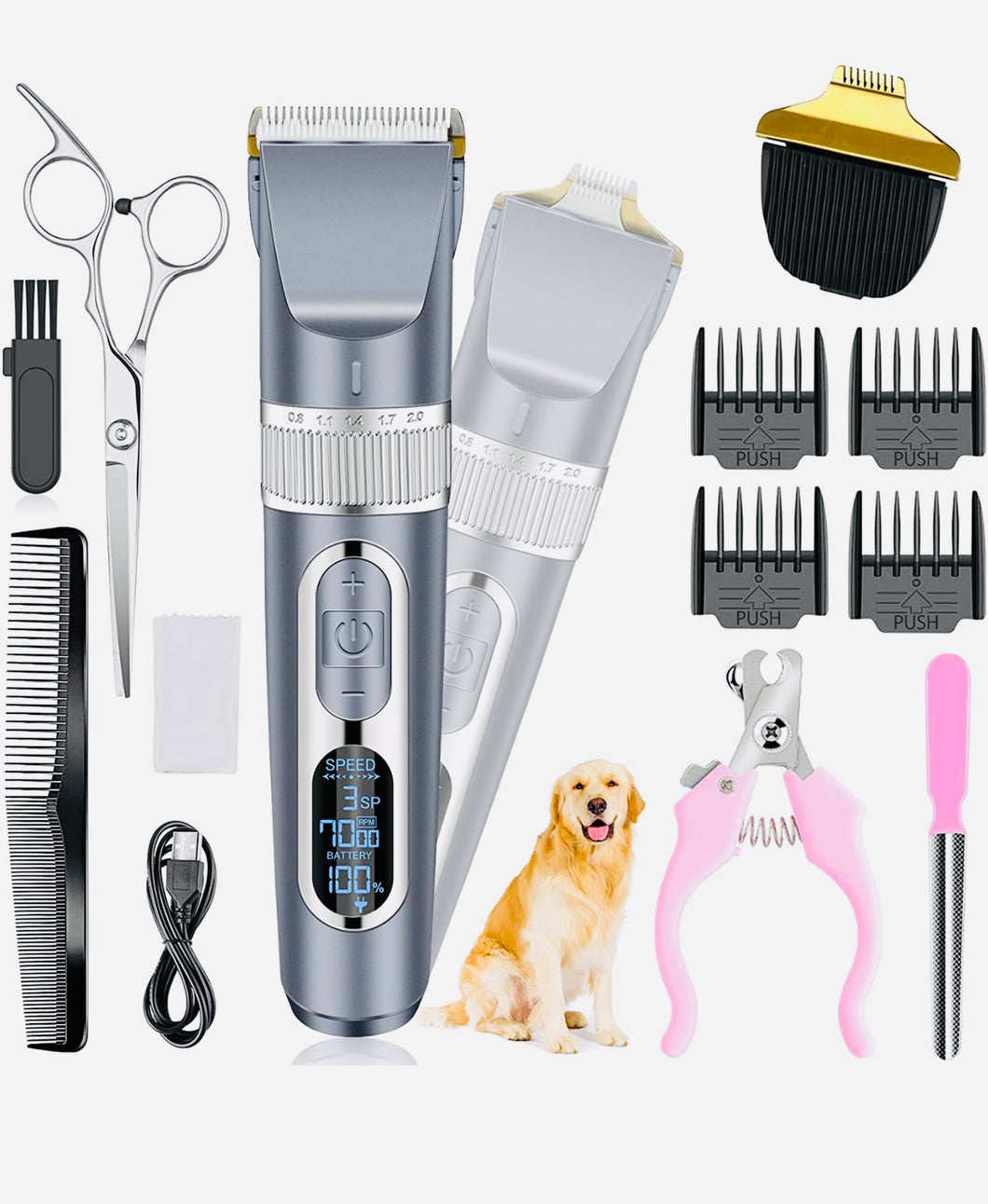 Dog cordless pet clippers 2 in 1 with small trimmer blade,Eocean 13 pieces pet dog grooming kits with detachable blades etc