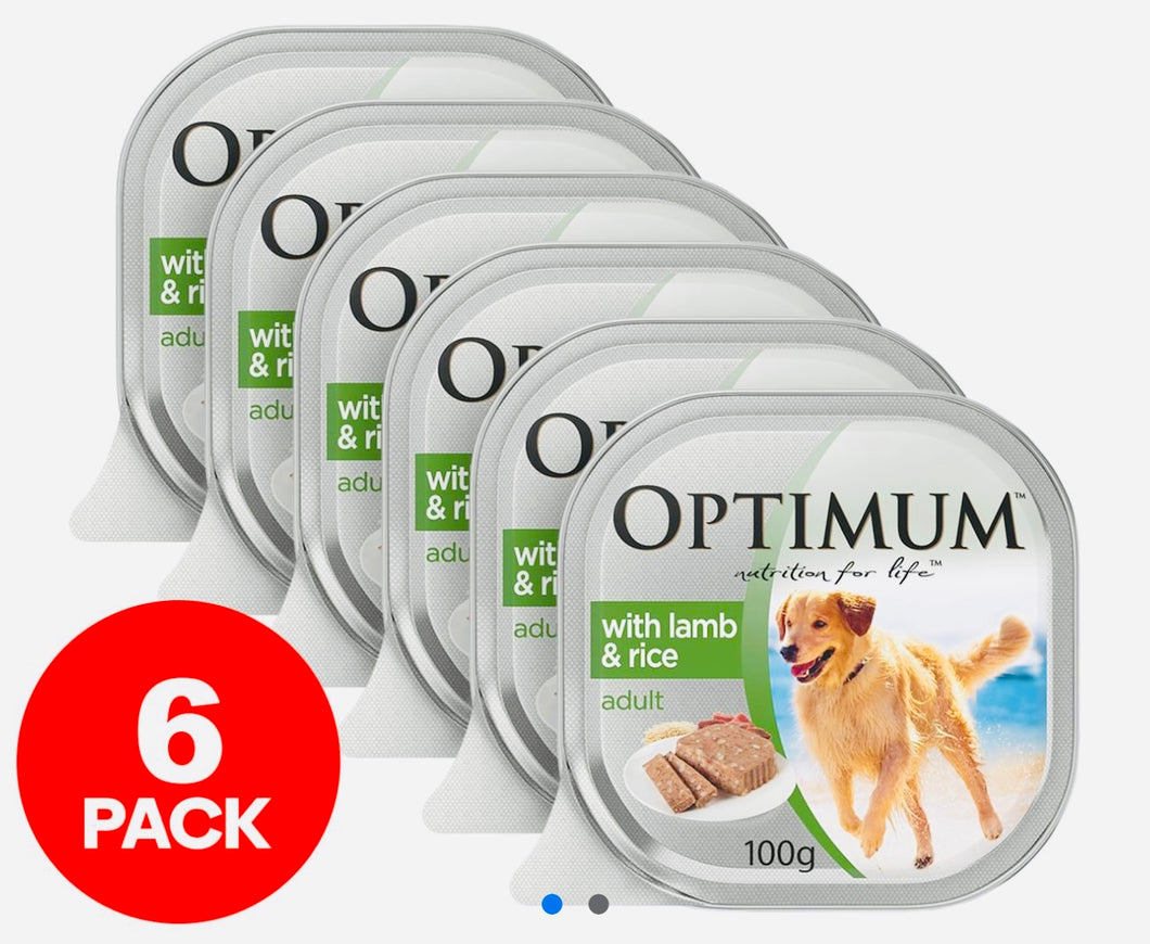 Optimum wet dog food for adult lamb and rice 6*100gm